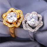 Gold/Silver Crystal Rose Flower Ring Wedding Bands R116