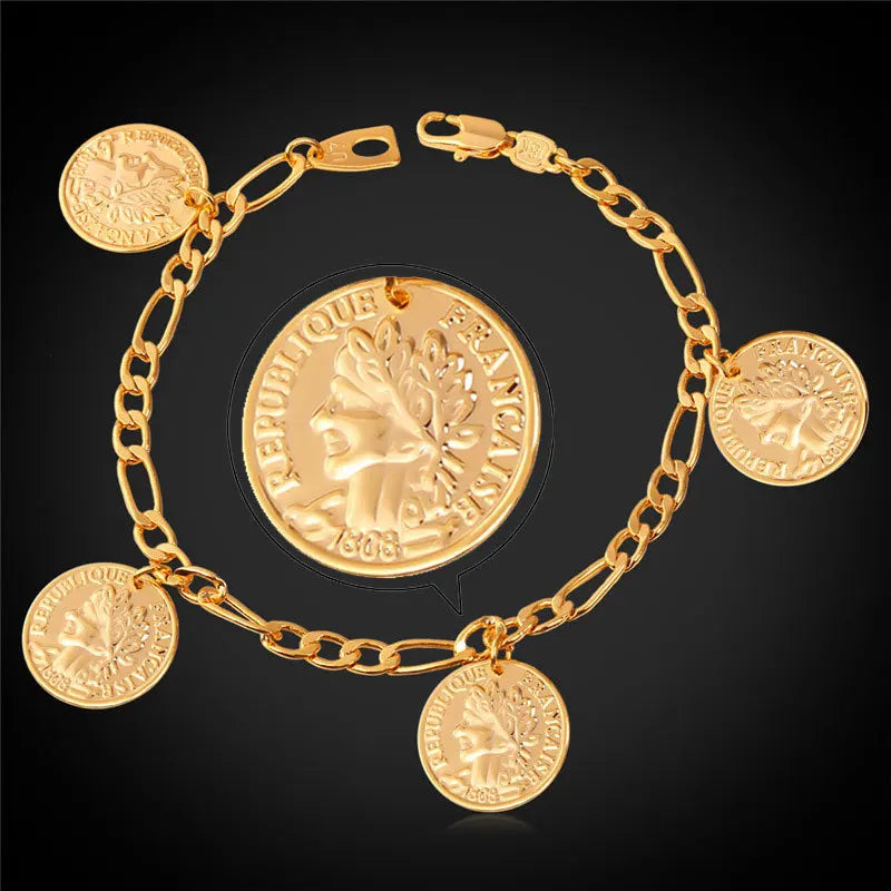 Vintage Coin Charm Bracelets for Women/Men