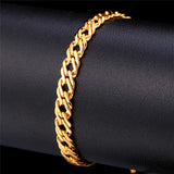Men's Stainless Steel 6mm Flat Link Chain Bracelet 18k Lobster Clasp