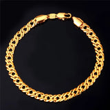 Men's Stainless Steel 6mm Flat Link Chain Bracelet 18k Lobster Clasp