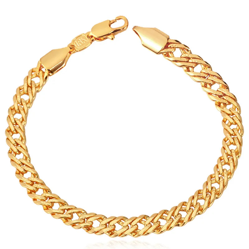 Men's Stainless Steel 6mm Flat Link Chain Bracelet 18k Lobster Clasp