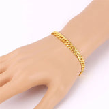 Men's Stainless Steel 6mm Flat Link Chain Bracelet 18k Lobster Clasp
