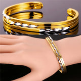 Chainspro Two Tone Bangles Layer Style Cuff Bracelets