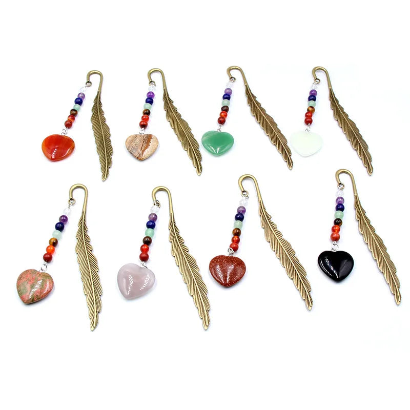 Chakela Crystal Agate Love Feather Bookmark Reiki Stone DIY Supplies