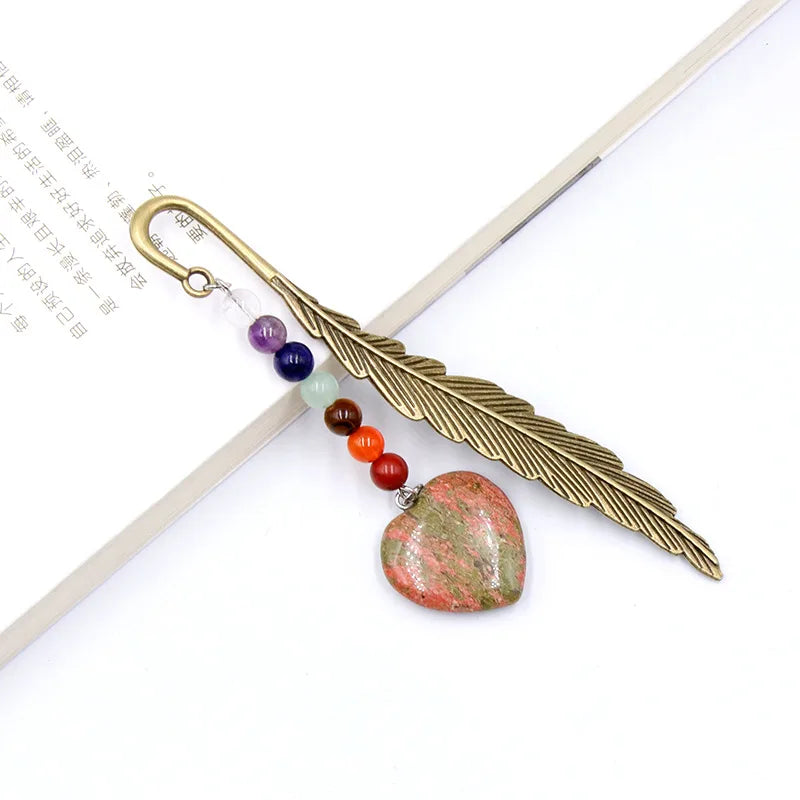 Chakela Crystal Agate Love Feather Bookmark Reiki Stone DIY Supplies