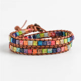 Chakra Natural Stone Beaded Bracelet, Leather Wrap