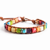 Chakra Natural Stone Beaded Bracelet, Leather Wrap