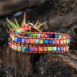 Chakra Natural Stone Beaded Bracelet, Leather Wrap