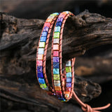 Chakra Natural Stone Beaded Bracelet, Leather Wrap