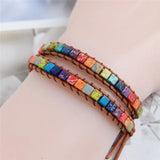 Chakra Natural Stone Beaded Bracelet, Leather Wrap
