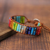 Chakra Bracelet Natural Stone Beads Leather Wrap Couples Friendship