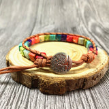Natural Stone Tube Beads Leather Wrap Couples Bracelets