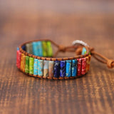 Chakra Bracelet Natural Stone Beads Leather Wrap Couples Friendship