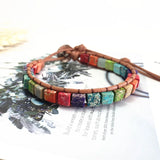Natural Stone Tube Beads Leather Wrap Couples Bracelets