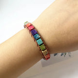 Natural Stone Tube Beads Leather Wrap Couples Bracelets