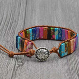 Chakra Bracelet Natural Stone Tube Beads Leather Wrap Bracelet