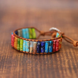 Chakra Bracelet Men Multicolor Natural Stone Leather Wrap Couples Bracelets