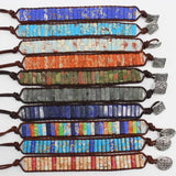 Chakra Bracelet Men Multicolor Natural Stone Leather Wrap Couples Bracelets