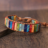 Chakra Bracelet Men Multicolor Natural Stone Leather Wrap Couples Bracelets