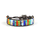 Chakra Bracelet Men Multicolor Natural Stone Leather Wrap Couples Bracelets
