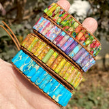 Chakra Bracelet Sea Sediment Jaspers Tube Beads Leather Wrap Couples Bracelets