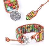 Chakra Bracelet Sea Sediment Jaspers Tube Beads Leather Wrap Couples Bracelets
