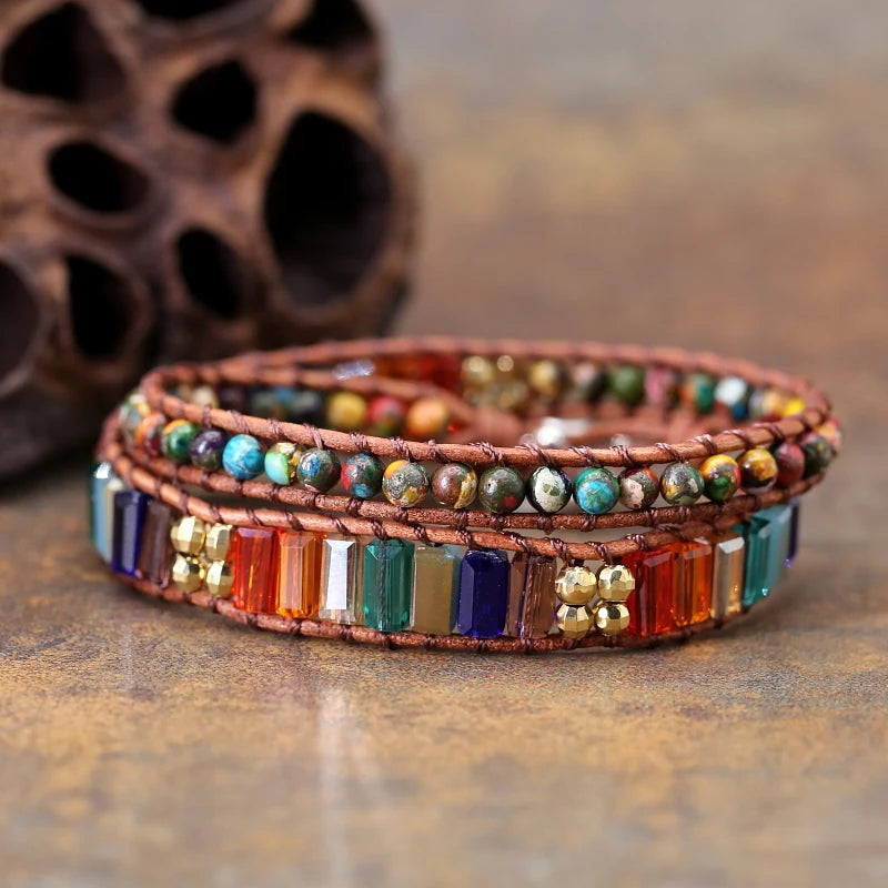 7 Chakra Bracelet Jewelry Natural Stone Bead Crystal Leather Bracelet