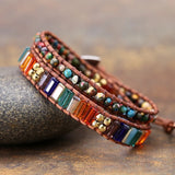 7 Chakra Bracelet Jewelry Natural Stone Bead Crystal Leather Bracelet