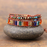 7 Chakra Bracelet Jewelry Natural Stone Bead Crystal Leather Bracelet