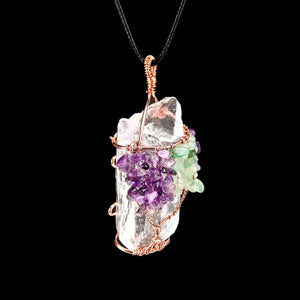 Chakra Gemstone Tree of Life Clear Quartz Pendant Necklace
