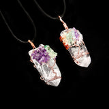 Chakra Gemstone Tree of Life Clear Quartz Pendant Necklace