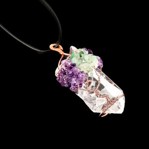 Chakra Gemstone Tree of Life Clear Quartz Pendant Necklace