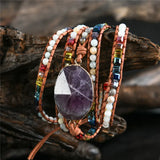 Natural Stones Druzy Wrap Bracelet Boho Leather Bracelet