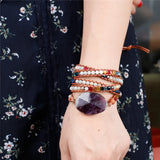 Natural Stones Druzy Wrap Bracelet Boho Leather Bracelet