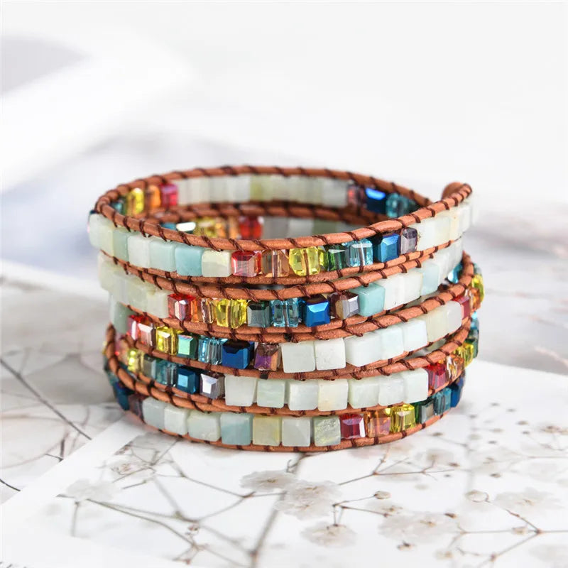 Natural Stones Druzy Wrap Bracelet Boho Leather Bracelet