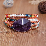 Natural Stones Druzy Wrap Bracelet Boho Leather Bracelet