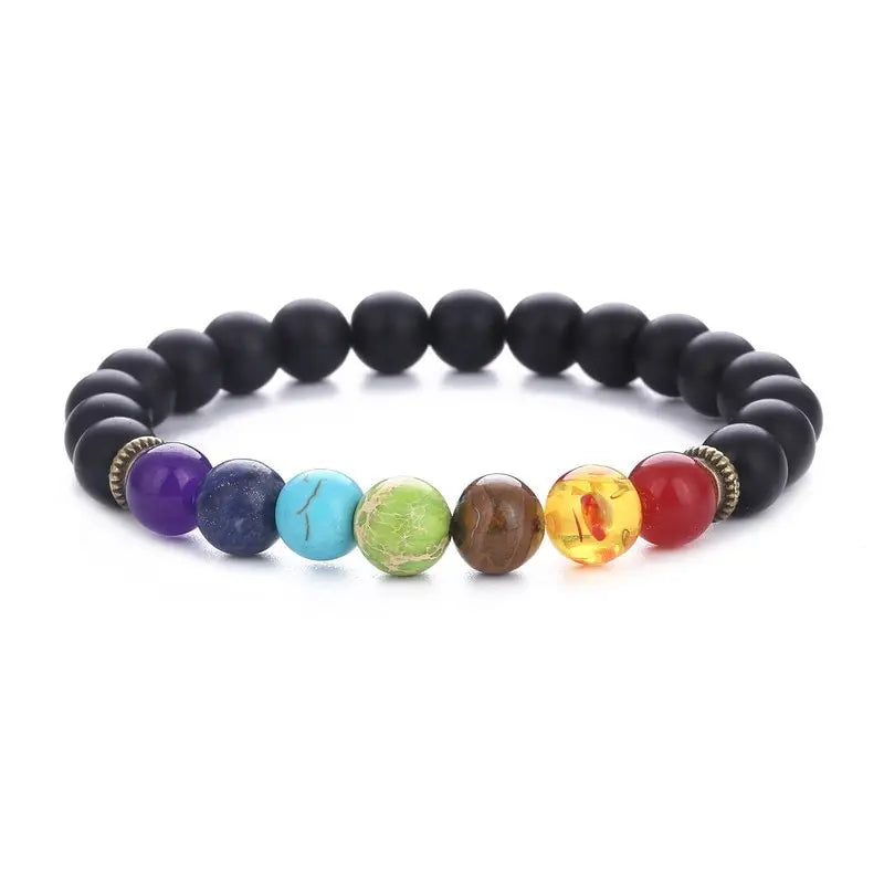 Chakra Reiki Healing Stone Bracelet Yoga Balance Energy Natural Volcanic Stones