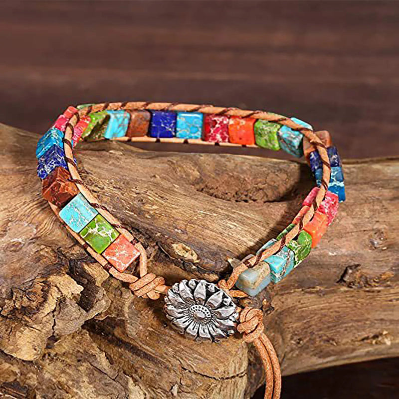 Chakra Stone Bracelet Sunflower Wedding Earrings Set