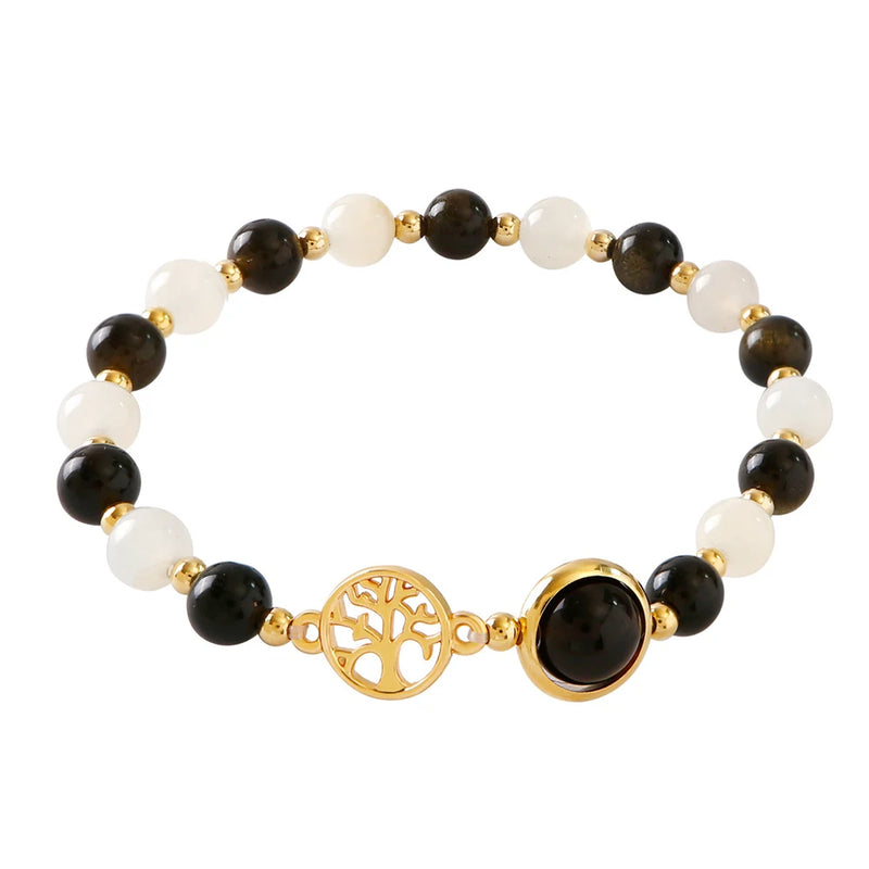 Chakra Tree of Life Bracelet Natural Aquamarine Stone Beaded Couple Bracelets