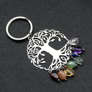 Chakra Tree of Life Keychain with Crystal Stone Pendant