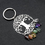 Chakra Tree of Life Keychain with Crystal Stone Pendant