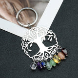 Chakra Tree of Life Keychain with Crystal Stone Pendant