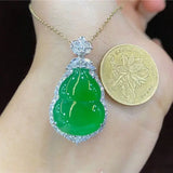 Chalcedony Calabash Green Clavicle Chain Pendant S925