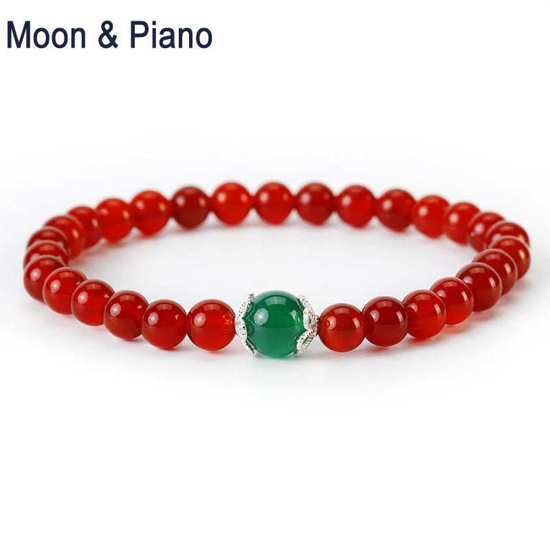 Chalcedony Round Beads Bracelet 925 Sterling Bohemia Style