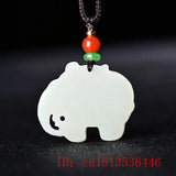 Chalcedony Jade Elephant Necklace Natural Pendant Amulet Sweater Chain
