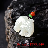 Chalcedony Jade Elephant Necklace Natural Pendant Amulet Sweater Chain