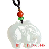 Chalcedony Jade Elephant Necklace Natural Pendant Amulet Sweater Chain