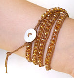 Champagne Crystal Wrap Bracelet Woven Button Jewelry Mother's Gift