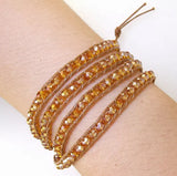 Champagne Crystal Wrap Bracelet Woven Button Jewelry Mother's Gift