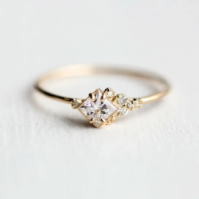 Champagne Gemstone & Diamond Rhinestone Zircon Ring 925 Silver 14k Jewelry